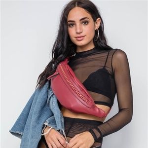 Red Soft Leather Chain Fanny Pack